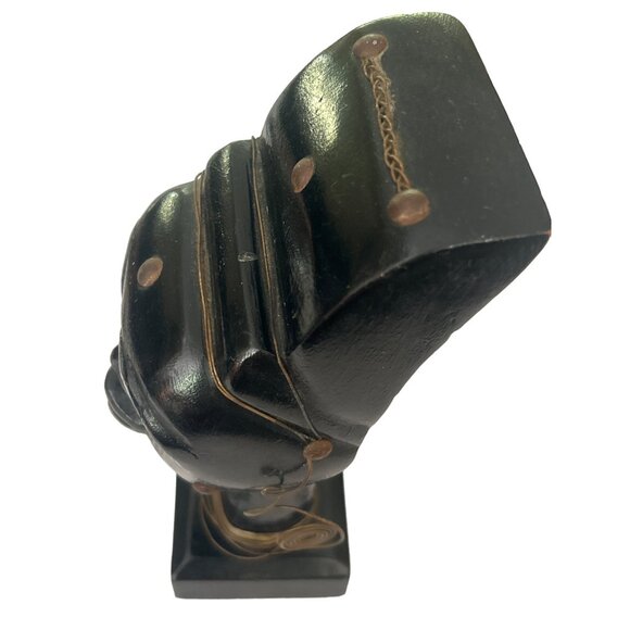 Vintage Haitian Wood Sculpture With Brass Adornments & Earrings Handcrafted - Picture 11 of 13